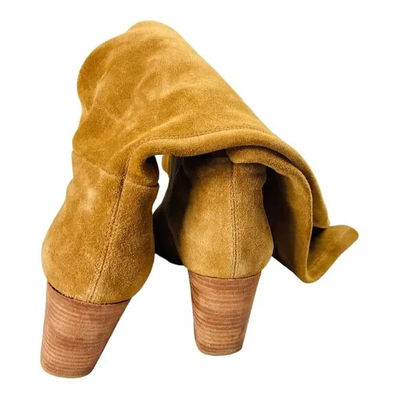 ABLE Womens Suede Knee High Boots Block Heel Able Rojas Tall Tobaccco Brown 8.5M - Picture 5 of 8